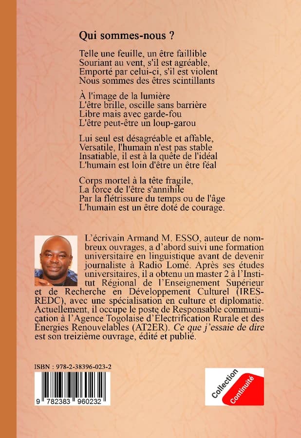 Dos de couverture de Ce que j'essaie de dire